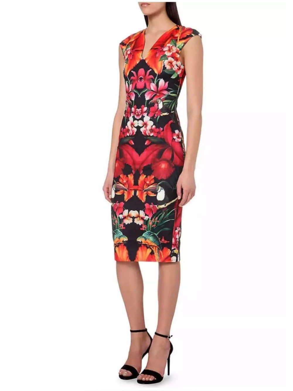 Ted Baker Women’s 6 Bodycon Sheath Midi Dress Bismii Toucan Sleeveless Stretch